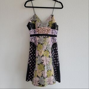 Cynthia Rowley Floral Mini Dress - Black, Pink, Yellow, Purple